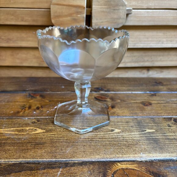 Vintage Glass Dessert Cup – Scalloped Edge – 5” Tall Pedestal Dish - Picture 1 of 3